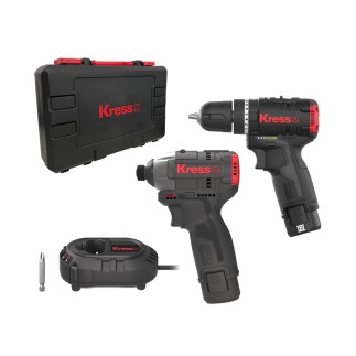 KIT COMBO KUG02 (ATORNILLADOR IMPACTO KUB50.2+TALADRO ATORNILLADOR KUC12) + 2 BATERIAS KPB1202 2 AMP 11068002000 KRESS