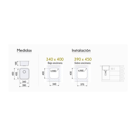 FREGADERO BAJO ENCIMERA ROMA 390X450MM. (40-35) F16701 P400