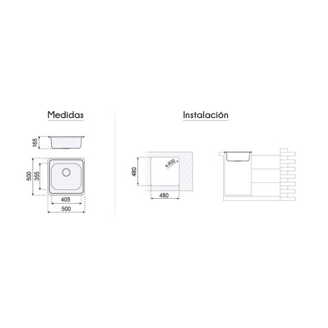 FREGADERO 1S CUADRADO TOKIO C/A. 500X500MM. F16745 P400