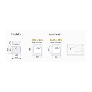FREGADERO BAJO ENCIMERA ROMA 550X450MM. (50-40) F16704 P400 2