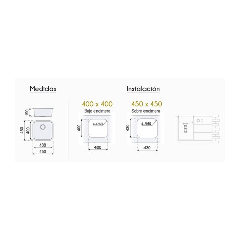 FREGADERO BAJO ENCIMERA ROMA 450X450MM. (40-40) F16702 P400