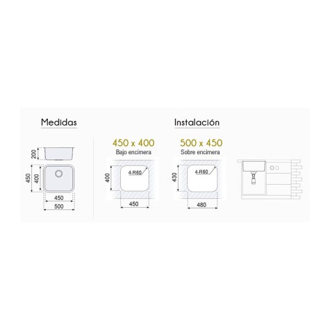 FREGADERO BAJO ENCIMERA ROMA 500X450MM. (45-40) F16703 P400