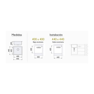 FREGADERO BAJO ENCIMERA CUADRADO BERLIN 440X440MM. (40-40) F16711 P400 2