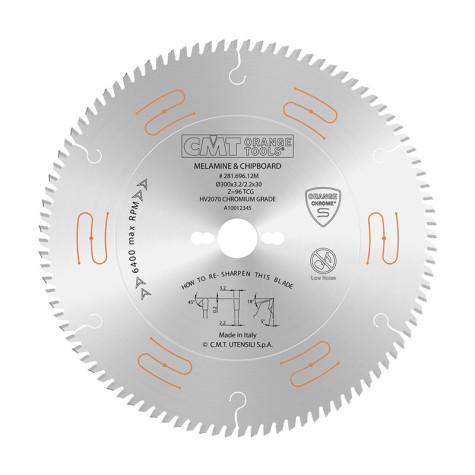 SIERRA CIRCULAR DIENTE TRAPEZOIDAL CROMADA Y SILENCIOSA 281.696.12M 300X30XZ96 TCG CMT