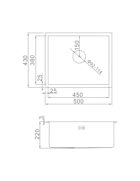 FREGADERO BAJO ENCIMERA CUADRADO 400X400MM. (35-35) NEGRO M84040B P685