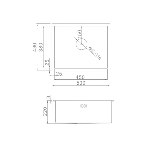 FREGADERO BAJO ENCIMERA CUADRADO 400X400 (35-35) INOX M84040 P685 2