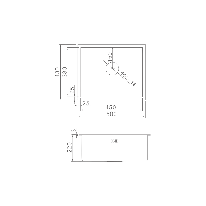 FREGADERO BAJO ENCIMERA CUADRADO 400X400 (35-35) INOX M84040 P685