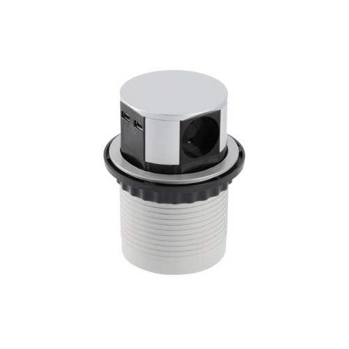 ENCHUFE P/MUEBLE EMPOTRADO 3 TOMAS + 2 USB MOD. CONFORT D.100MM. AE-BPW3S100U-53 GTV