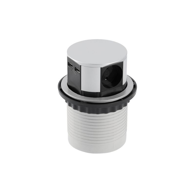 ENCHUFE P/MUEBLE EMPOTRADO 3 TOMAS + 2 USB MOD. CONFORT D.100MM. AE-BPW3S100U-53 GTV