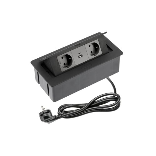ENCHUFE P/MUEBLES EMPOTRADO RECTANGULAR NEGRO SOFT AE-PBSUC2GS-20NM GTV