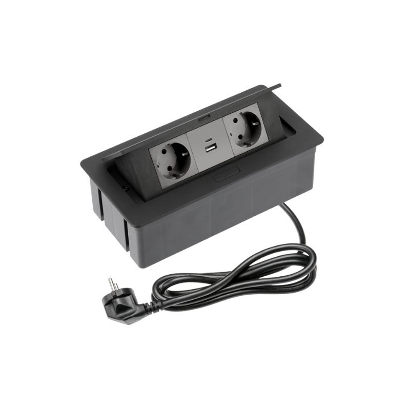 ENCHUFE P/MUEBLES EMPOTRADO RECTANGULAR NEGRO SOFT AE-PBSUC2GS-20NM GTV