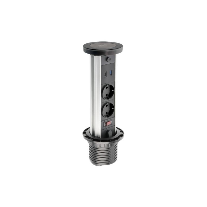 ENCHUFE P/MUEBLE EMPOTRADO VERTIKAL CAMINO D.80MM C/INDUCCION NEGRO AE-BPW2SCAM-20 GTV