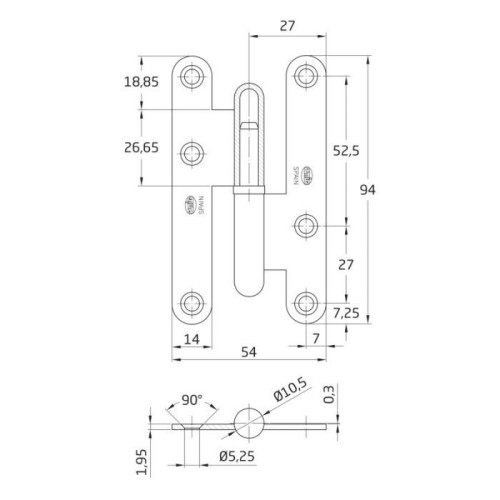 PERNIO LATON CROMO MATE 95X52 405/9.5 DCHA. COD.6180 AMIG 2