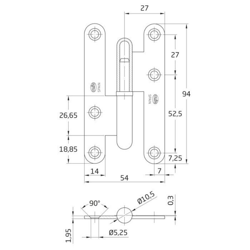 PERNIO LATON CROMO MATE 95X52 405/9.5 IZQ. COD.6181 AMIG