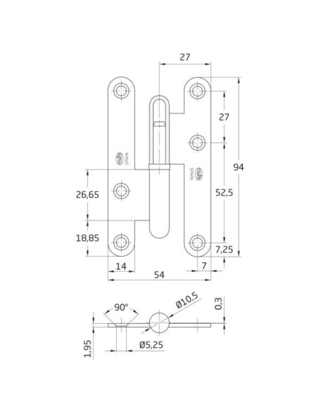 PERNIO LATON CROMO MATE 95X52 405/9.5 IZQ. COD.6181 AMIG