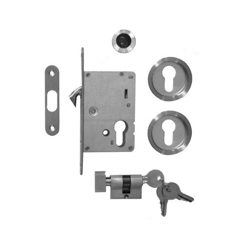 KIT PUERTA CORREDERA C/CILINDRO C/BOTON NIQUEL SATINADO 7096 HD