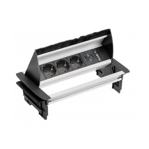 ENCHUFE P/MUEBLE EMPOTRADO RECTANGULAR C/CEPILLO ALUMINIO AE-PBC3GS2U-53BKS GTV