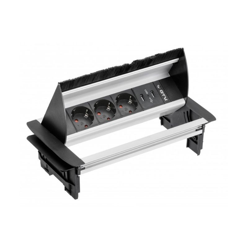 ENCHUFE P/MUEBLE EMPOTRADO RECTANGULAR C/CEPILLO ALUMINIO AE-PBC3GS2U-53BKS GTV