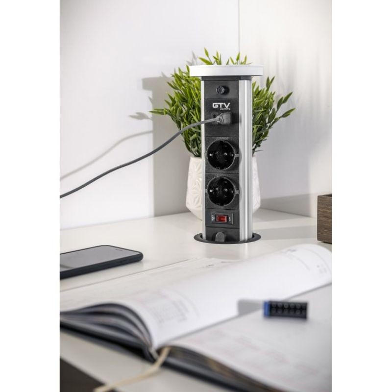 ENCHUFE P/MUEBLE EMPOTRADO VERTIKAL CAMINO D.80MM C/INDUCCION NEGRO AE-BPW2SCAM-20 GTV