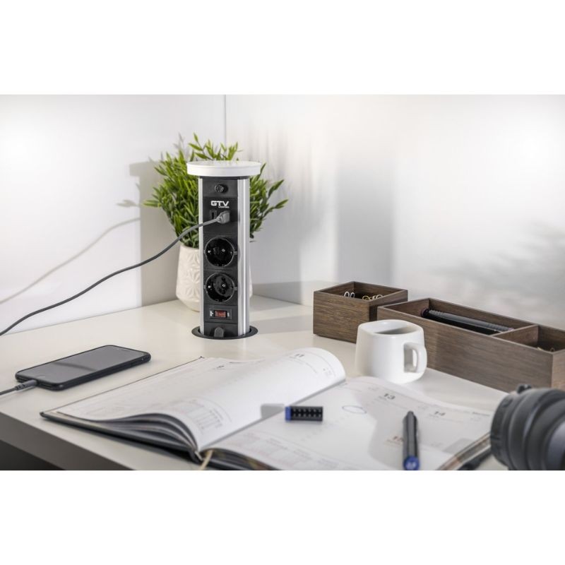 ENCHUFE P/MUEBLE EMPOTRADO VERTIKAL CAMINO D.80MM C/INDUCCION NEGRO AE-BPW2SCAM-20 GTV