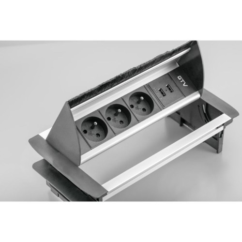 ENCHUFE P/MUEBLE EMPOTRADO RECTANGULAR C/CEPILLO ALUMINIO AE-PBC3GS2U-53BKS GTV 2