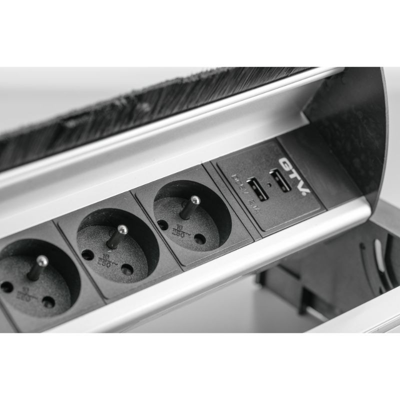 ENCHUFE P/MUEBLE EMPOTRADO RECTANGULAR C/CEPILLO ALUMINIO AE-PBC3GS2U-53BKS GTV