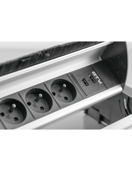 ENCHUFE P/MUEBLE EMPOTRADO RECTANGULAR C/CEPILLO ALUMINIO AE-PBC3GS2U-53BKS GTV