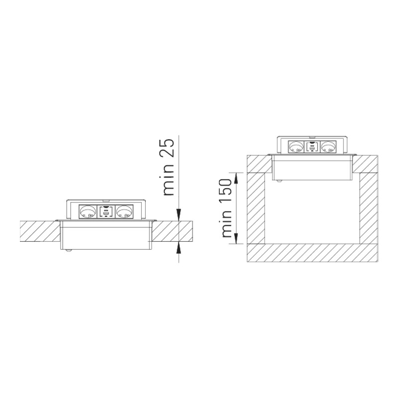 ENCHUFE P/MUEBLES EMPOTRADO RECTANGULAR NEGRO SOFT AE-PBSUC2GS-20NM GTV