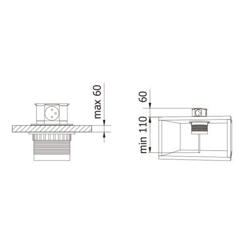 ENCHUFE P/MUEBLE EMPOTRADO 3 TOMAS + 2 USB MOD. CONFORT D.100MM. AE-BPW3S100U-53 GTV 2