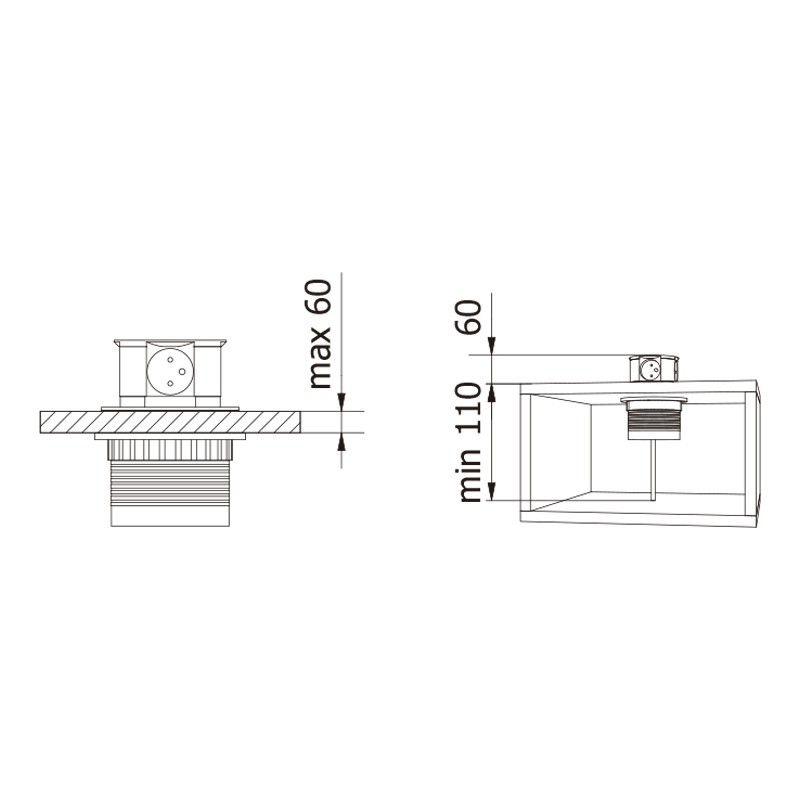 ENCHUFE P/MUEBLE EMPOTRADO 3 TOMAS + 2 USB MOD. CONFORT D.100MM. AE-BPW3S100U-53 GTV