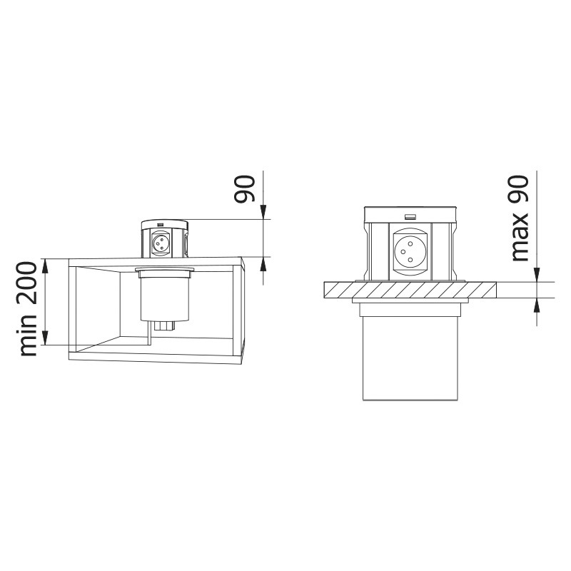 ENCHUFE P/MUEBLE EMPOTRADO CONFORT PLUS NEGRO AE-BPW4S120P-20 GTV