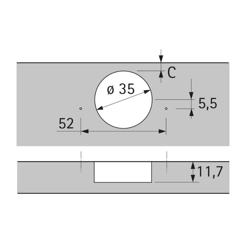 9099660 BISAGRA RECTA SENSYS PUSH W165 TH52/52 HETTICH