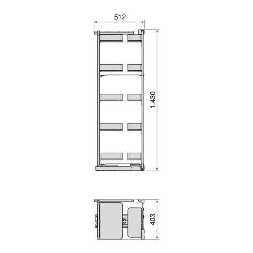 COLUMNA EXTRAIBLE HARMONY PUERTA BISAGRA 10 CESTOS ALT.1480MM MOD.45 8383935 EMUCA 2
