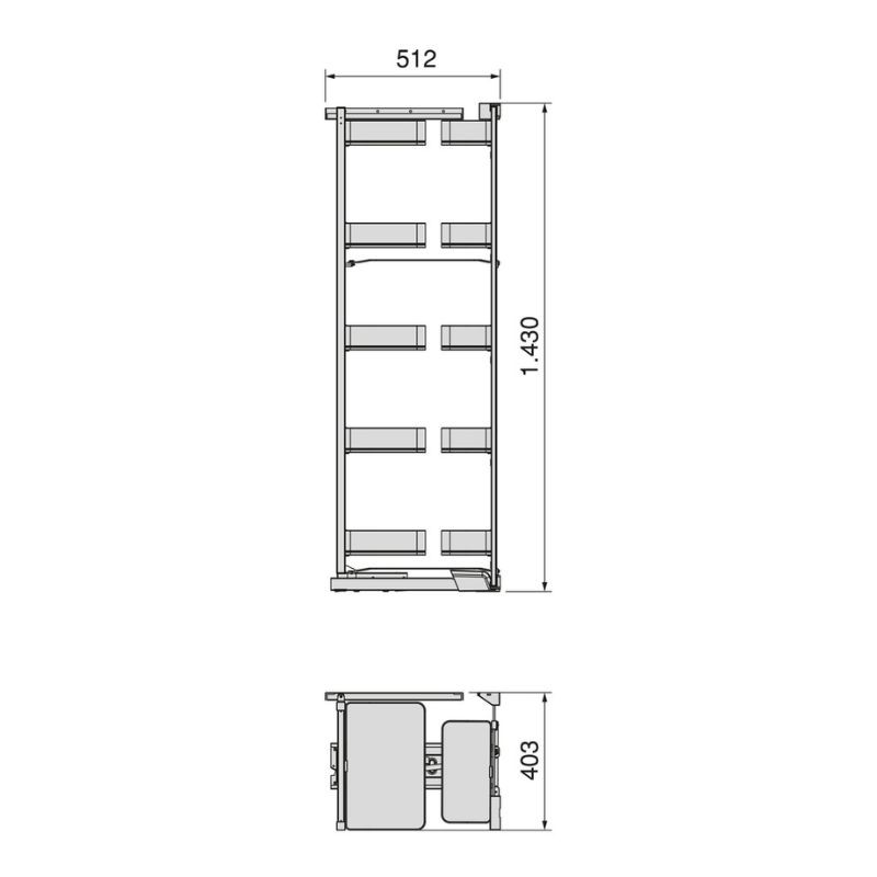 COLUMNA EXTRAIBLE HARMONY PUERTA BISAGRA 10 CESTOS ALT.1480MM MOD.45 8383935 EMUCA