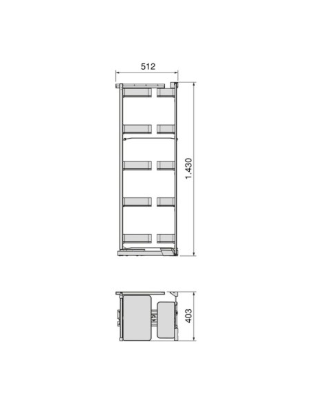 COLUMNA EXTRAIBLE HARMONY PUERTA BISAGRA 10 CESTOS ALT.1480MM MOD.45 8383935 EMUCA