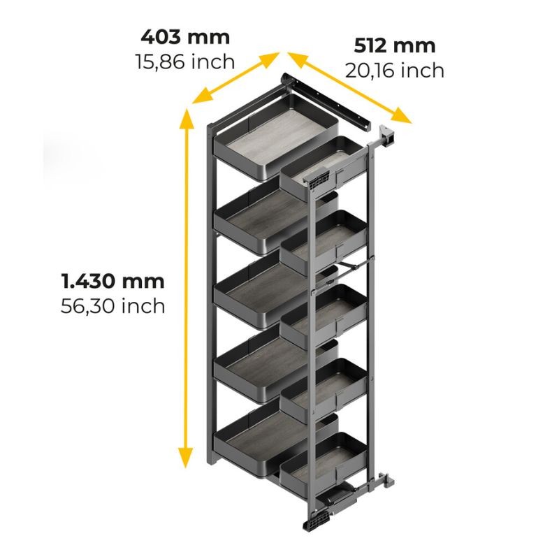 COLUMNA EXTRAIBLE HARMONY PUERTA BISAGRA 10 CESTOS ALT.1480MM MOD.45 8383935 EMUCA