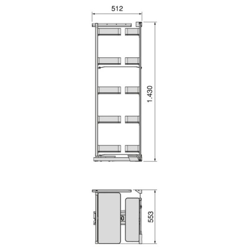 COLUMNA EXTRAIBLE HARMONY PUERTA BISAGRA 10 CESTOS ALT.1780MM MOD.45 8384035 EMUCA 2